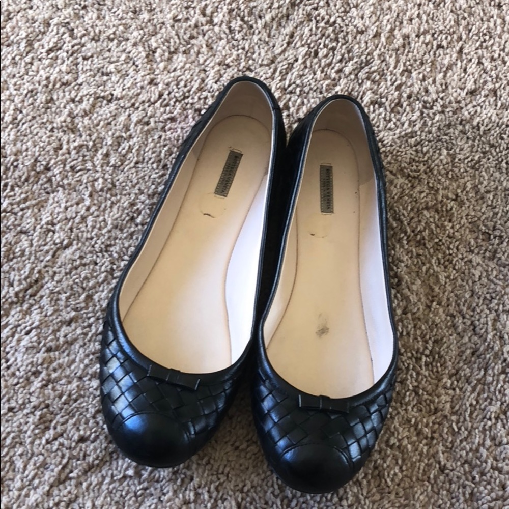Bottega Veneta Black Leather Woven Ballet Flats